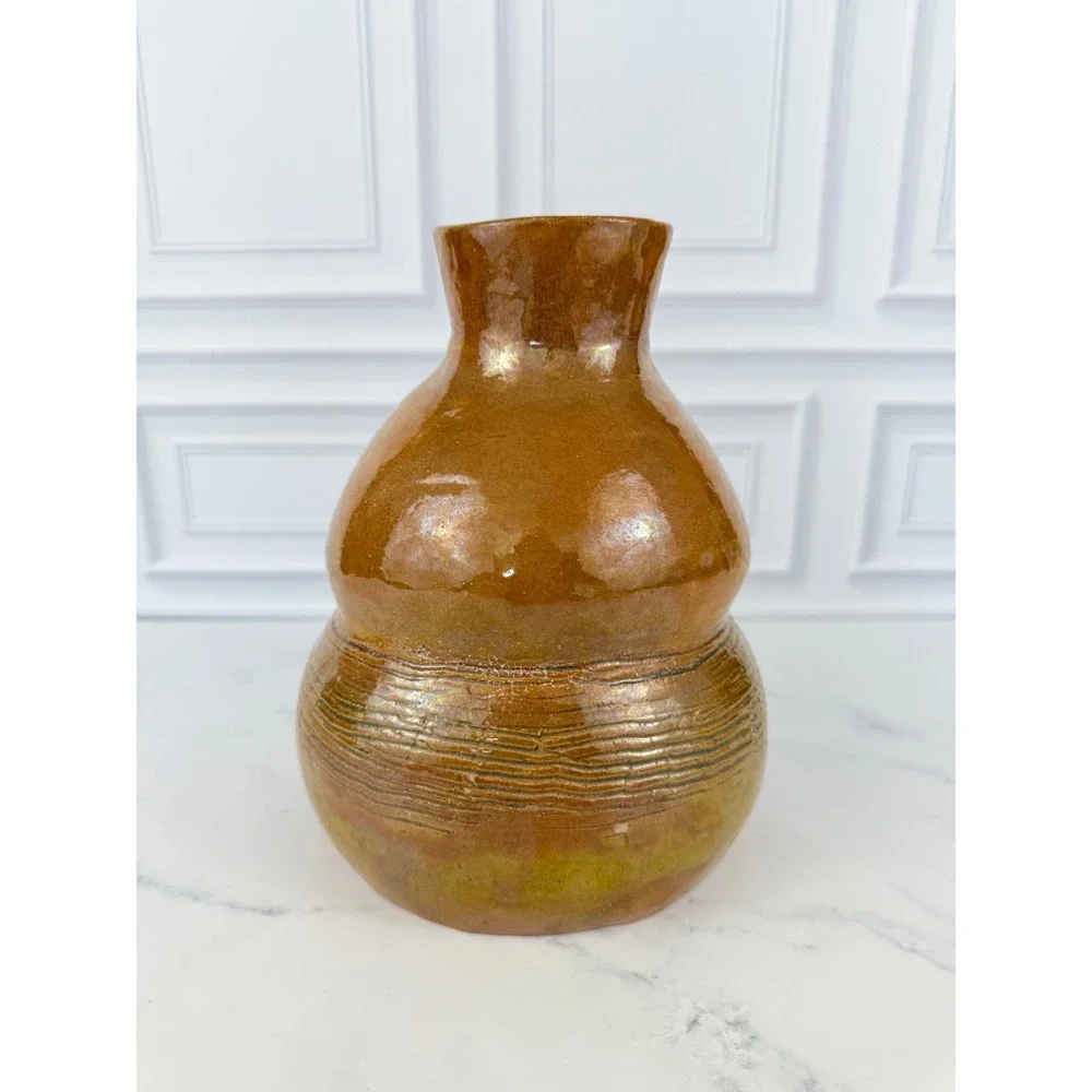 VTG Studio Pottery Gold Beehive Shape Honey Jar Vase Hand Thrown 8